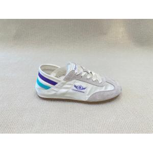 Women flat satin sneakers with color bars and breathable with lace shoelace