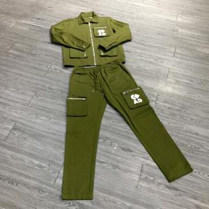 Polyester Custom Windbreaker Cargo Sweatpants Set Men's Zip Up Jacket With