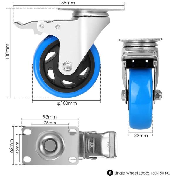 Quality 194mm Height Total Lock Brake Type 3 Ton Heavy Duty PU Caster Wheel for Heavy Duty Industrial Applications wholesale