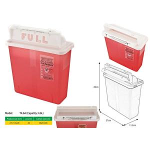 4.6 Litre Sharps disposal container, Sliding Lid, Red,Sharps Container |