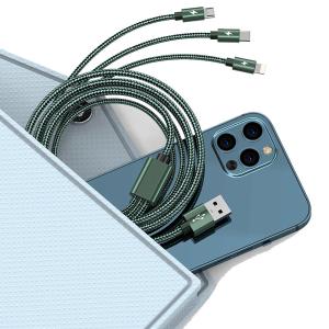 3 in 1 Fast Charging Cable USB Type C 5A Data Charge Cable Braided Fabric Cord