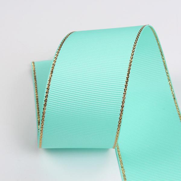 2.5cm Polyester Gold Edge Double Face Grosgrain Ribbon for Christmas Tree and Bag Handles