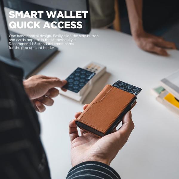 RFID Blocking Leather Card Holder Wallet Men Automatic Pop Up ID Case Slim Minimalist