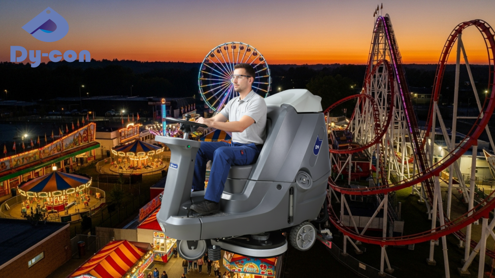 Silent Dycon D9: Low-Noise Scrubber For Theme Park Daytime Cleaning.
