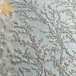 Cheap Machine Embroidery Beaded White Lace Fabric MDX Sequin 20％ Polyester for sale