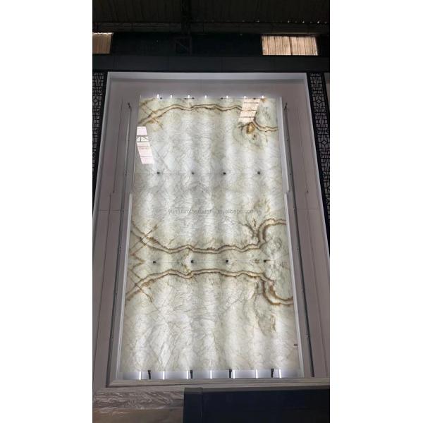 Interior Home Wall Paneling Decor with Modern Backlit Onyx Marble TV Background Panel