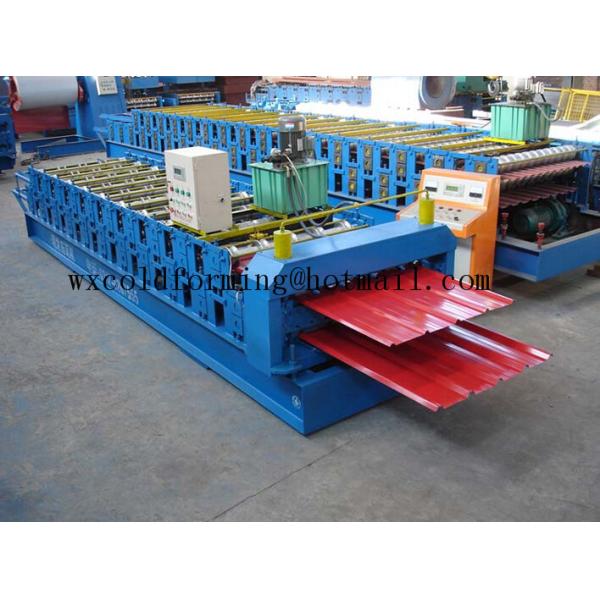 Blue 5 M / Min Roof Panel Glazed Tile Roll Forming Machine With 18 Forming
