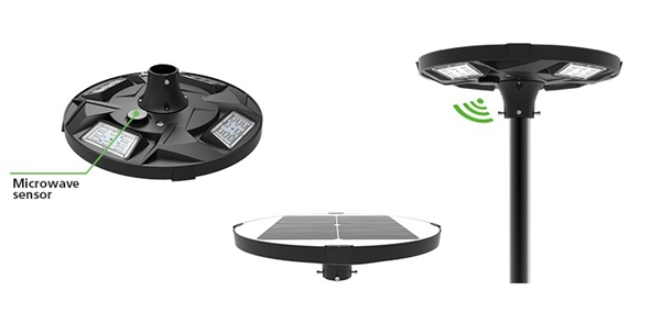 Aluminium solar post light with motion sensor, 10w 20w 30w solar garden light with waterproof IP66