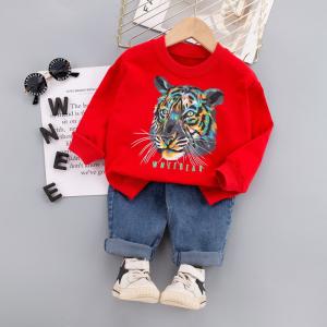 Children'S 110cm 43.3in Spring And Autumn Tiger Print Suit Two Piece Pants Set