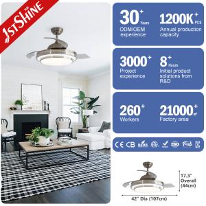 42" Hidden Blades Remote Control LED Ceiling Fan Light for Modern Decor in 3000