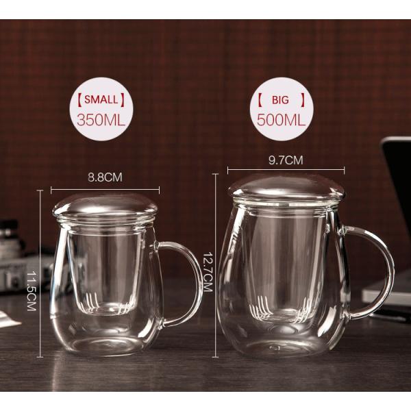 Borosilicate Glass Infuser Mug , Three Piece Tea Cup With Filter And Lid