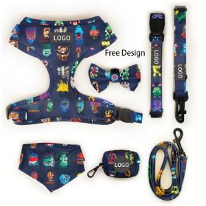 Custom Print Pattern Designer Soft Padded Dog Harness Set with Adjustable Vest