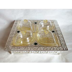 Multifunctional metal frame square shaped platter