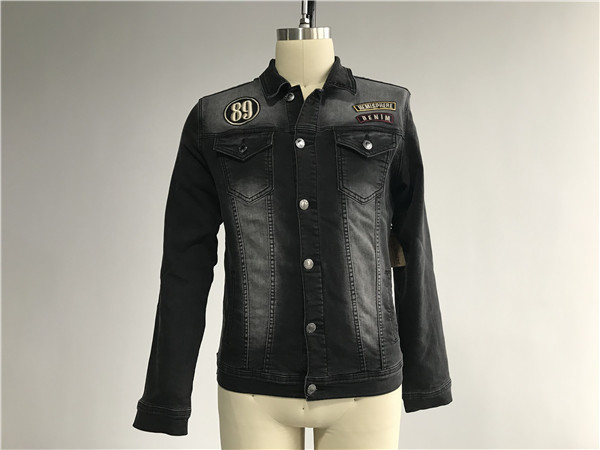 Quality Black Washed Badge Mens Denim Jacket And Jeans Button Through Trucker Jacket TW76375 wholesale