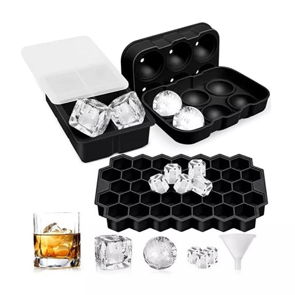 6-hole Round Ice Ball Mold with Honeycomb Square Ice Tray and Diamond Ice Cube Tray