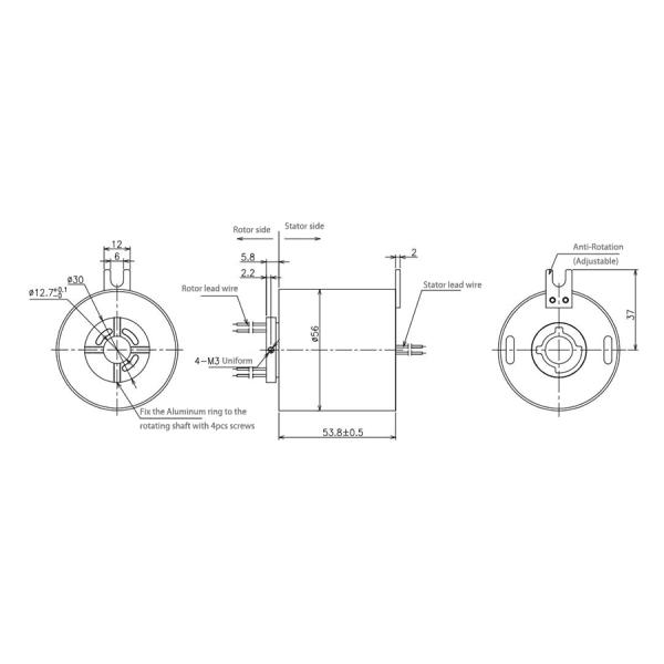 100M Ethernet Through Hole Slip Ring Ø12.7mm Optional Parameters