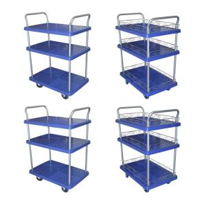 900x600mm Three Decker Plastic Platform Trolleys With 660lbs Capacity