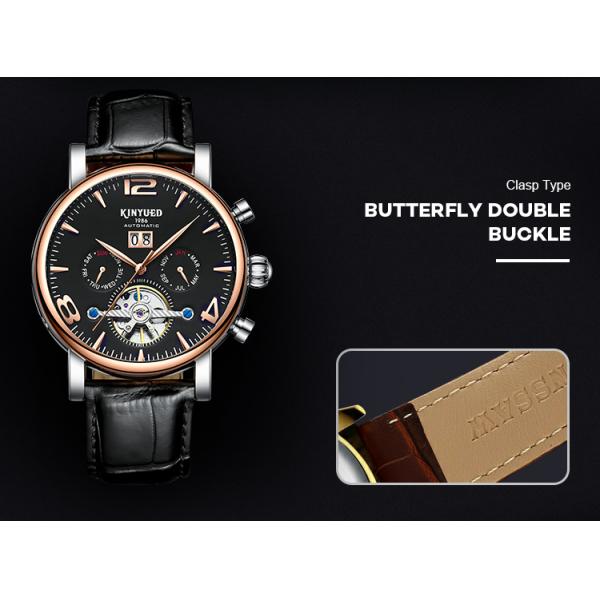 J030-4 KINYUED Mens Automatic Mechanical Watch Tourbillon Leather Waterproof Mechanical Watches