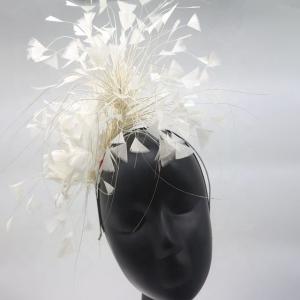 Stripped Goose Feather Headpiece , Feather Flower Fascinator With Wire Accessory