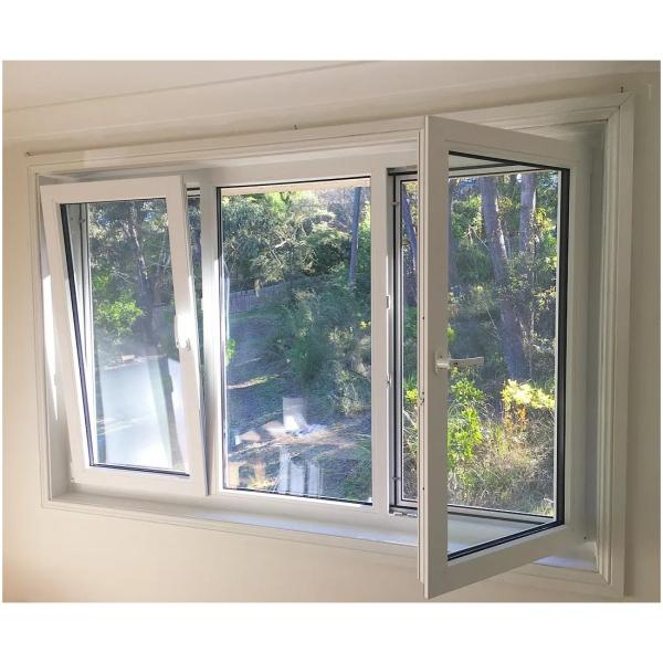 White Double Glass PVC Tilt And Turn Window Double Glazed Large Windows