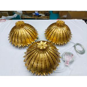 Lacquered Burnished Brass Finish Custom Copper Chandelier Ceiling-Mounted