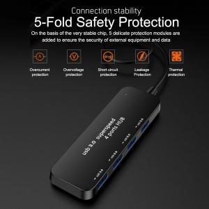 Ultra Thin 4 Port 3.0 USB HUBs For Computer High Speed Indicator 24AWG 70g