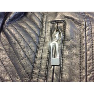 Black Pu Leather Coat / Pleather Biker Jacket With Multi Top Stitching Tw75796