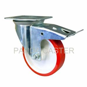 China Red Swivel Industrial Caster Wheels 6 Inch Polyurethane Wheel Swivel Top Plate on sale