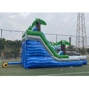 Silk Screen Printing Tropical Palm Inflatable Water Slide With Pool