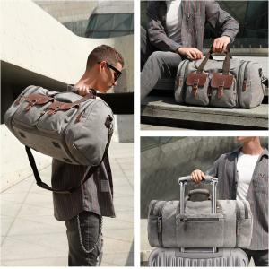 Canvas Genuine Leather Carry On Travel Bag Large Capacity 50L Expandable