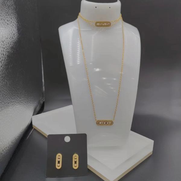 Quality Stainless Steel Earring ,Necklace , Bracelet Sets For Lady Cnc cz with stone wholesale