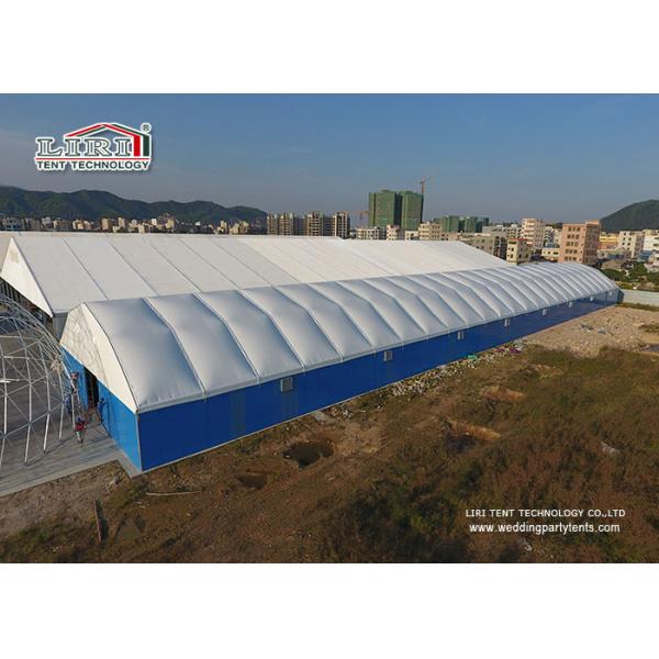 Quality 20m Width Steel Polygon Structure Tent With PVC Roof Cover And Sandwich Walls And Rolling Door wholesale