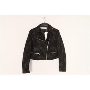 Black Red Cropped Ladies Suede Bomber Jacket With Jacquard Weave
