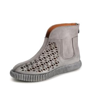 China S316 Factory New Round Toe Flat Hollow Leather Women'S Sandals Retro Literary Fashion All-Match Handmade Women'S Shoes on sale