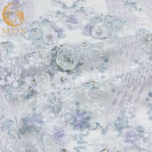 Perfect 3D Applique Lace Fabric Handmade 80% Nylon Luxury Beaded Fabric