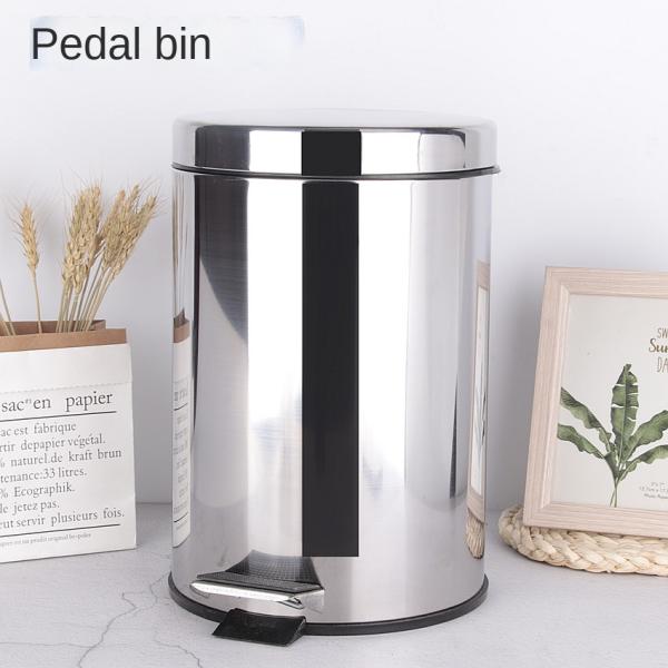Household Kitchen Indoor Living Room Round Storage Bucket with Lid Stainless Steel Pedal Bucket