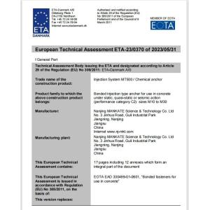 Construction Reinforcement Simplified Chemical Anchor With ETA Approved