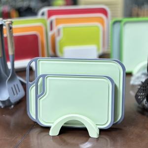 Square Plastic Chopping Board Set of 3 with Non-Slip Feet and Deep Drip Juice