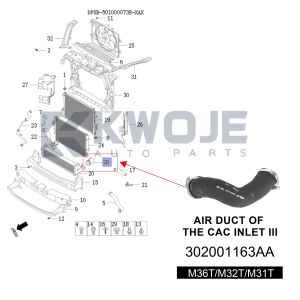 OEM 302001163AA AIR DUCT OF THE CAC INLET III For Exeed VX/TXL/TX