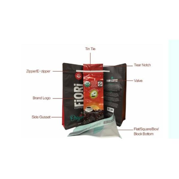 Custom Logos Square Bottom Gusseted Food Grade Plastic Laminated Coffee Bags For Coffee Packaging