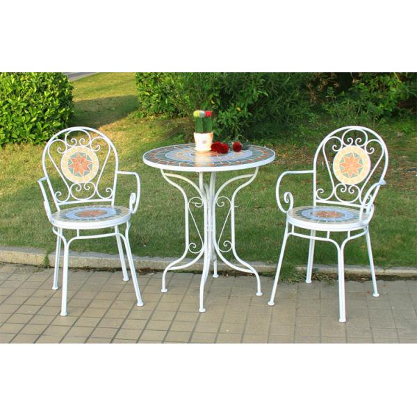 Outdoor Patio Garden Bistro Iron Frame Nordic Antique 2 Seater Dining Table and Chair