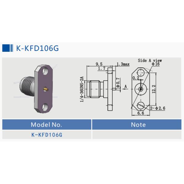 2.92mm Jack 40GHz 2 Hole Flange Mount With Round Contact SS RF Coax Microstrip Connector