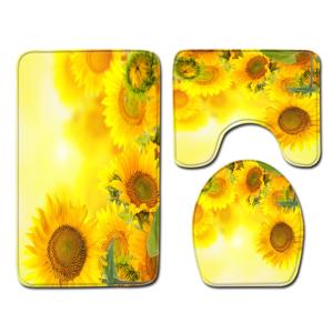 Rose Pattern Toilet Mat Set Polyester Fiber Toilet Lid Cover Set