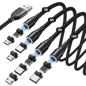 360 Rotating Magnetic Micro USB Cable 6ft For Data Transmission