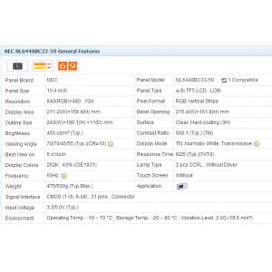 NEC Notebook LCD Panel 10.4" NL6448BC33-59 640*480 Pixel Format TTL CCFL