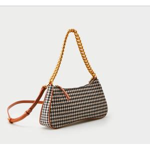 PU Baguette Shoulder Bag Houndstooth Texture Retro Brown