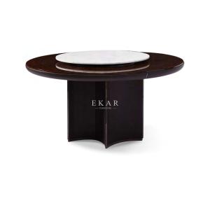 Black Contemporary Round Dining Table With Marble Turntable W006D1R