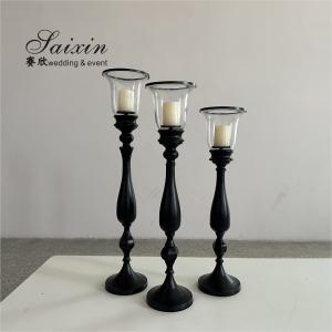 Saixin new design 3 pcs set black metal candle holder for wedding table