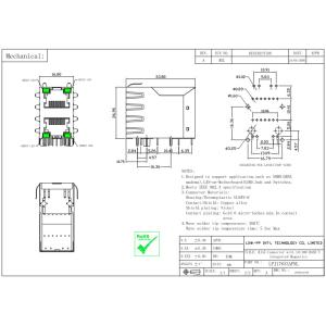 LPJ17633AFNL Stacked Double RJ45 2x1 Port 10/100Mbps Ethernet Cross 0845-2G1T-H5