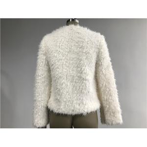 Short Milk Ladies Faux Fur Coats With Collarless and Metal Zip Through
